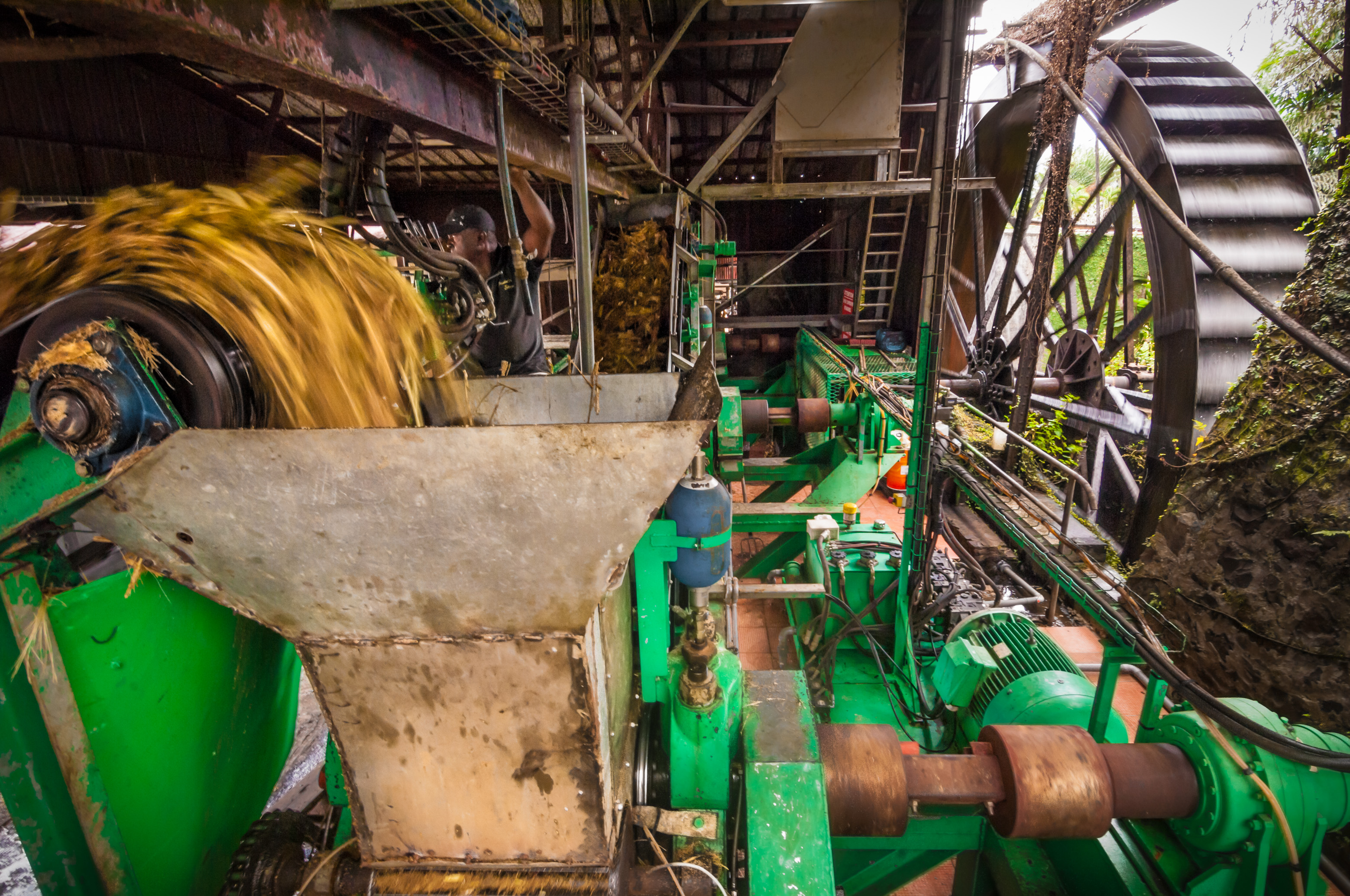 France, Caraïbes, Petites Antilles, Guadeloupe, Basse-Terre, Sainte-Rose, La distillerie de rhums agricoles Séverin est la seule de l'archipel à fonctionner toujours au moyen d'un roue à aubes // France, Caribbean, Lesser Antilles, Guadeloupe, Basse-Terre, Sainte-Rose, The distillery of agricultural rum Séverin is the only one of the archipelago to always operate by means of a paddle wheel